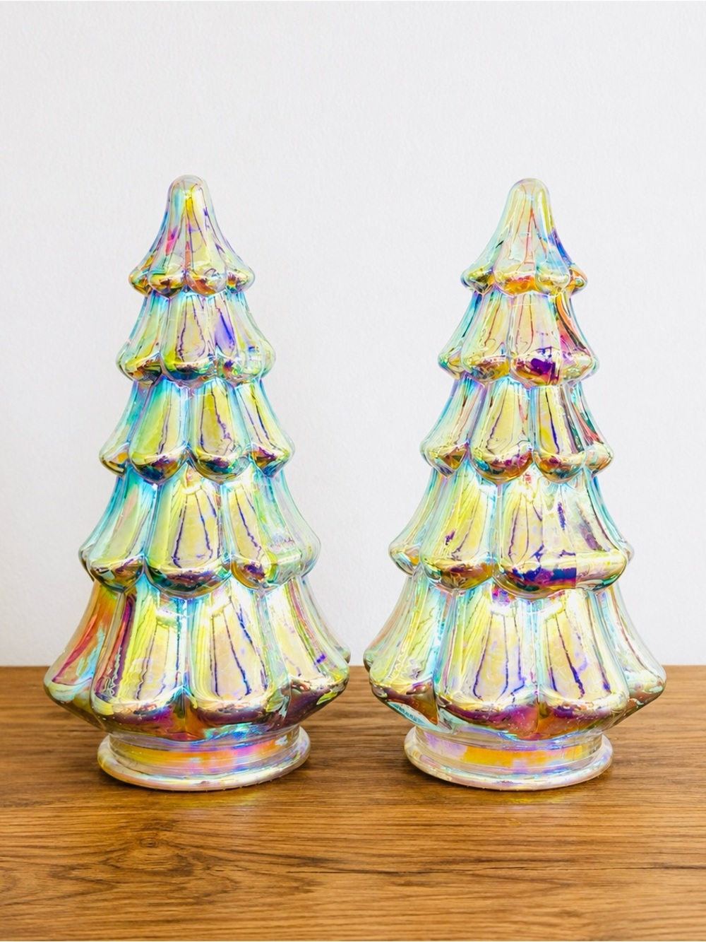 Target Bullseye Playground SET OF 2 Light Up Iridescent Glass Christmas Trees